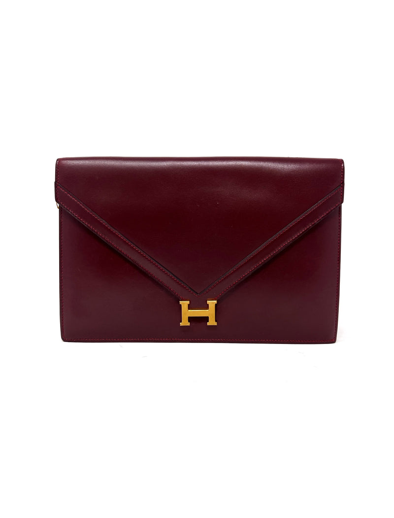 Hermes Wine/Gold Vintage 'Lydie' Envelope Convertible Shoulder Bag