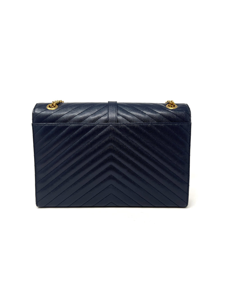 Saint Laurent Navy/Gold WDB! '14 Matelasse Grain de Poudre Leather Chevron Envel