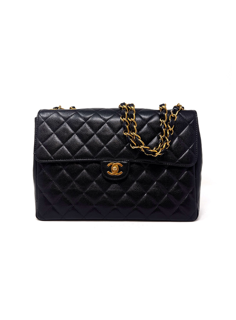 Chanel Black/Gold '97-'99 Caviar Jumbo Single Flap Bag