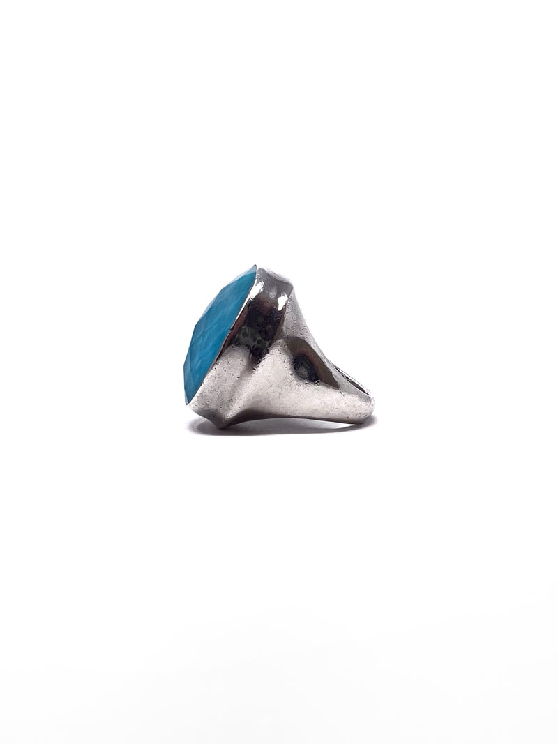Stephen Dweck Silver/Turquoise SS Turquoise Faceted Oval Ring
