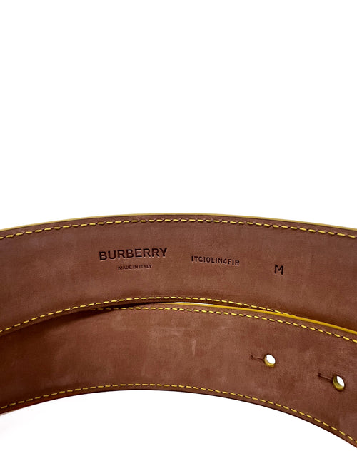 Burberry Size M Yellow/Gold WB! Double TB Logo Leather Belt