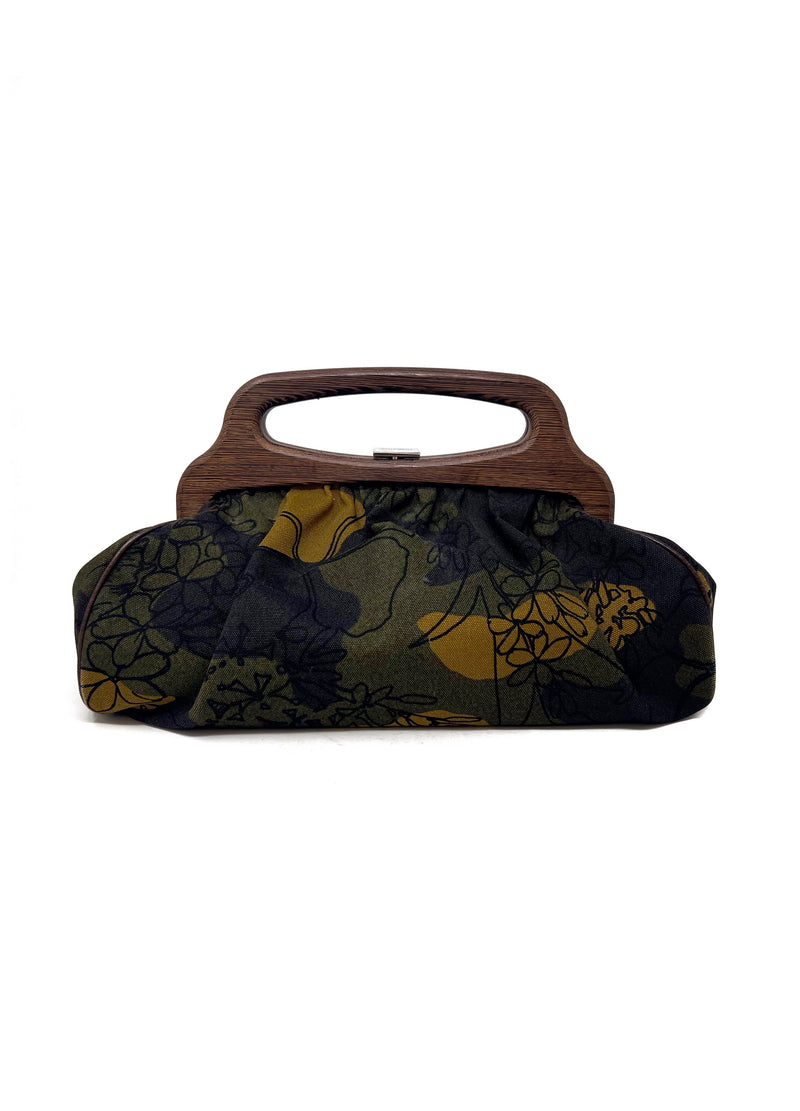 Miu Miu Camo Canvas Floral Wooden Handle Bag