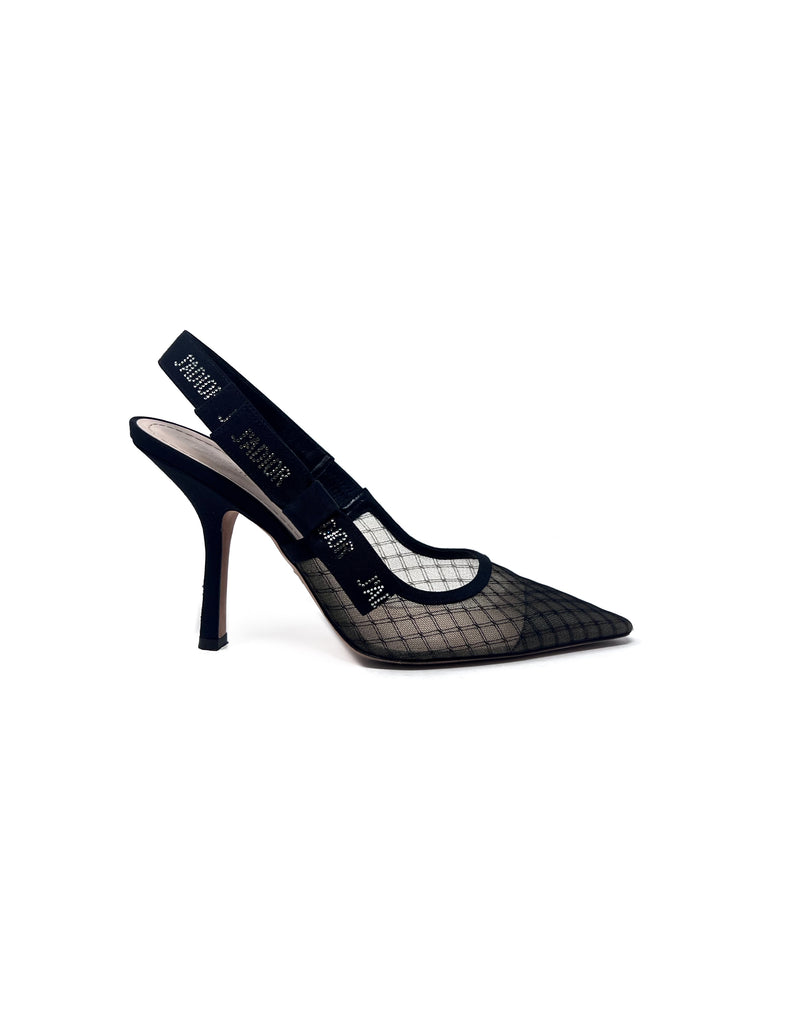 Christian Dior W Shoe Size 40 'J'Adior' Rhinestone Logo Mesh Pointed Toe Heels