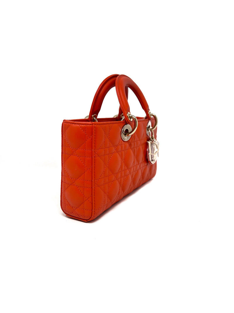 Christian Dior Orange NWB! MD 'Lady D-Joy' Cannage Lambskin Top Handle Bag W/Strap