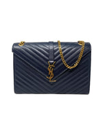 Saint Laurent Navy/Gold WDB! '14 Matelasse Grain de Poudre Leather Chevron Envel