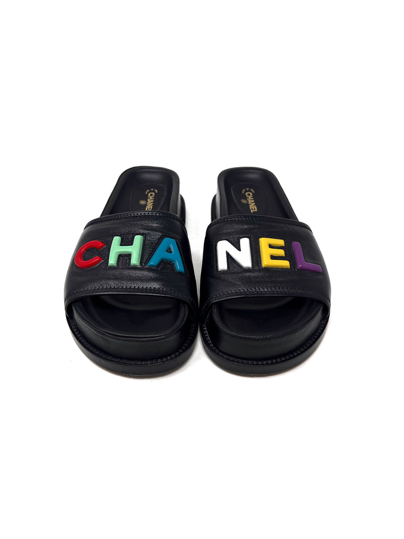 Chanel 37.5 '22 Logo Lambskin Platform Slides