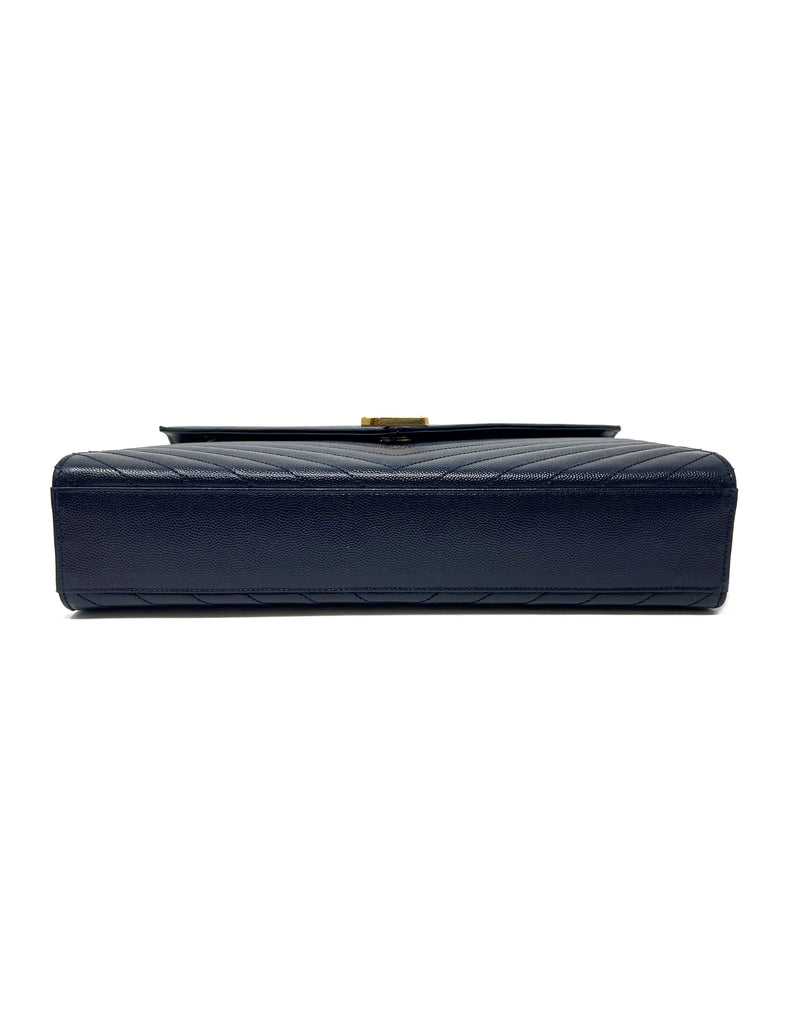 Saint Laurent Navy/Gold WDB! '14 Matelasse Grain de Poudre Leather Chevron Envel