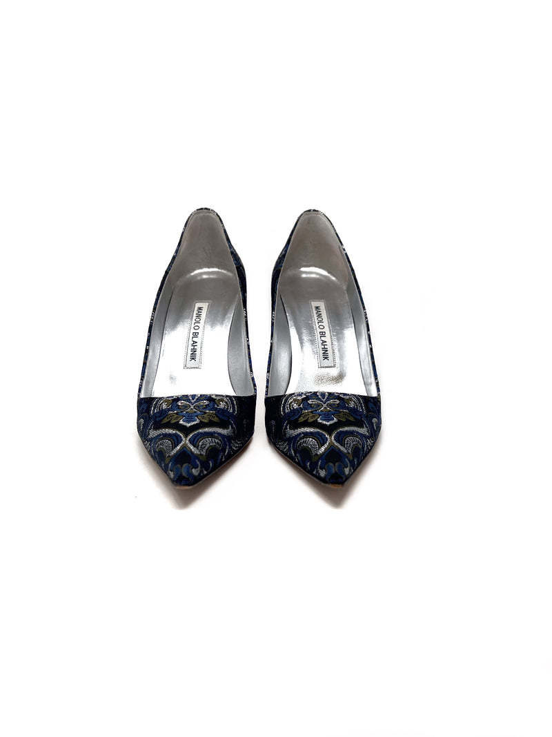 Manolo Blahnik Size 37 'BB 90' Brocade Jacquard Pointed Pump