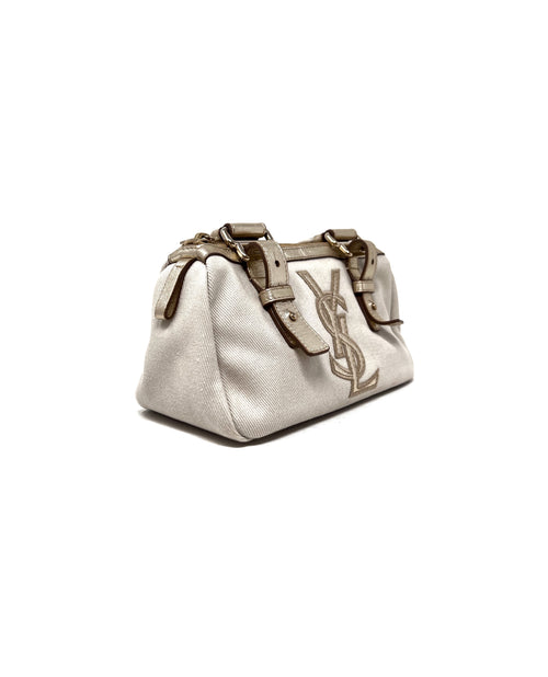 YSL Beige/Gold 'Kahala' Mini Metallic Logo Boston Bag