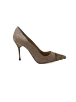 Manolo Blahnik Size 37.5 'Bipunta' Metallic Linen & Snake-Embossed Detail Pump