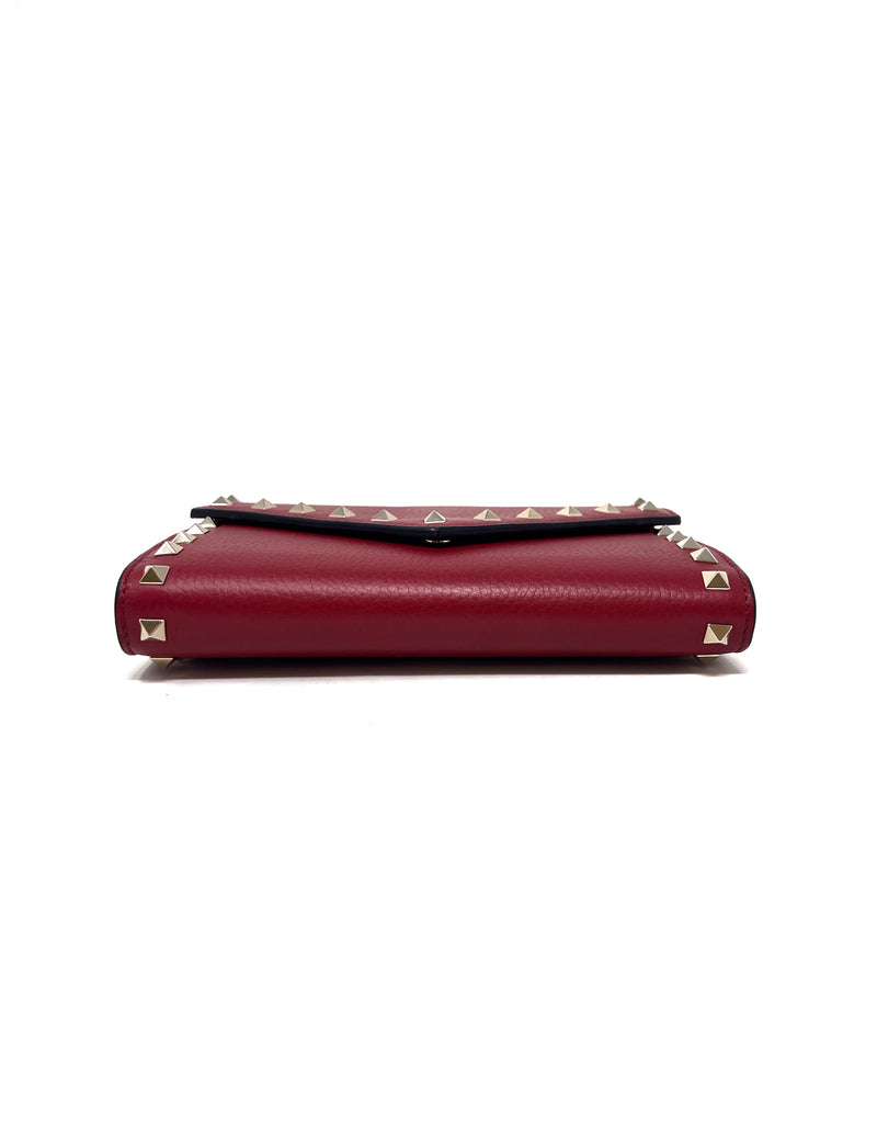 Valentino Red WDB! Rockstud Grained Calfskin Wallet on Chain Crossbody