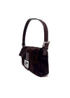 Fendi Chocolate Satin Lizard Trim Crystal Logo 'Baguette' Bag