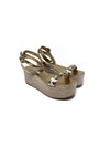 Prada Size 37 Metallic Crystal Strap Espadrille Platform Wedge