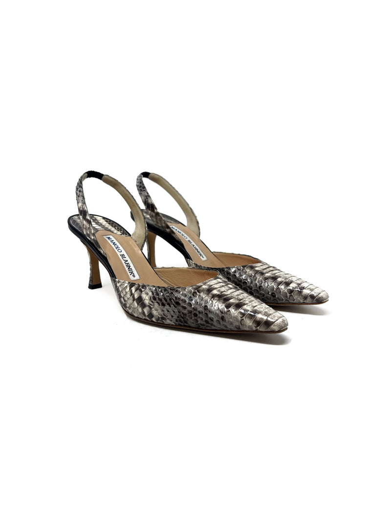 Manolo Blahnik W Shoe Size 37 Snakeskin Pointed Toe Slingback Heels