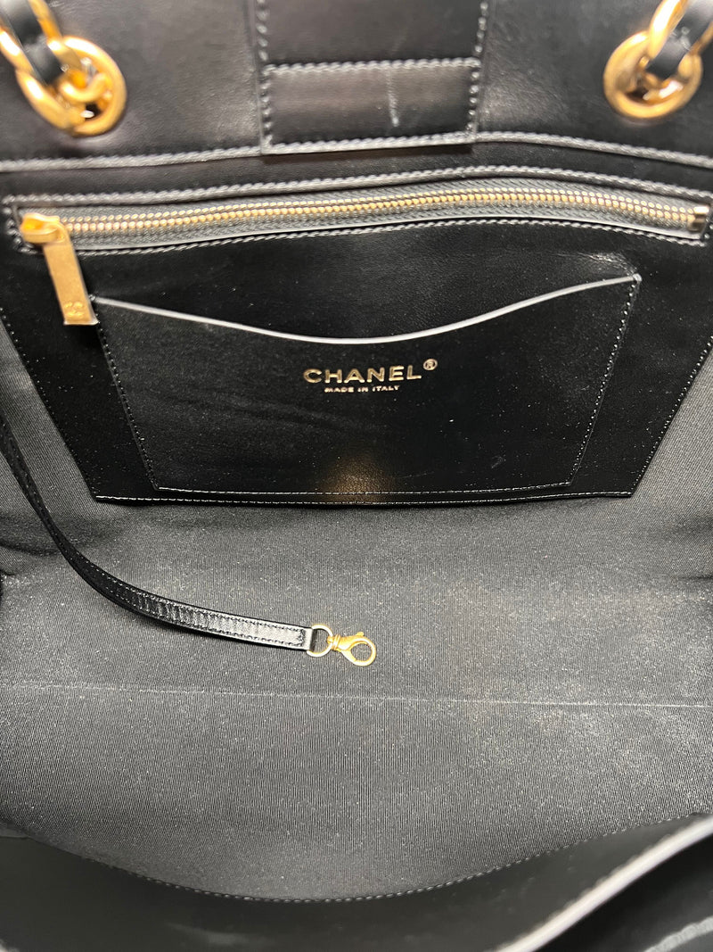 Chanel Black '24 Double Handle Calfskin Stitched CC Logo Tote (Missing Pouch)